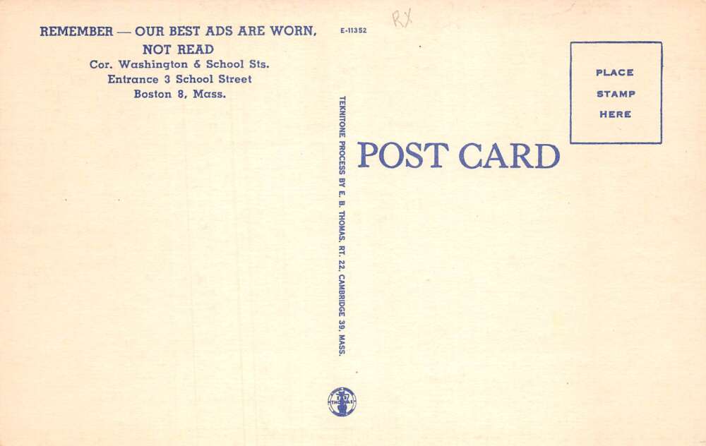 Boston Massachusetts Charles Wolf Custom Tailor Clothes Postcard AA78476 - Image 2