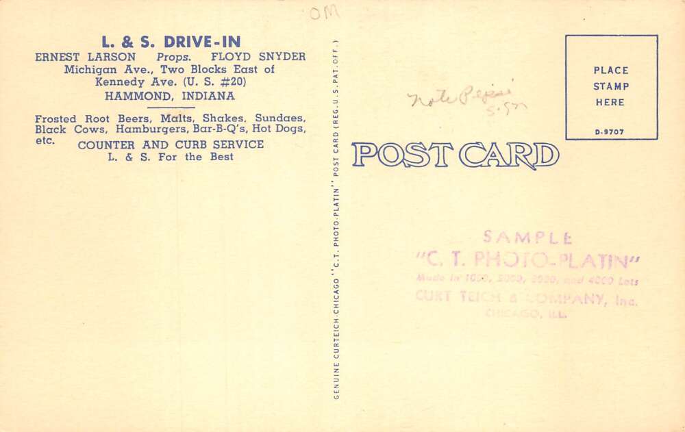 Hammond Indiana LS Drive In Restaurant Pepsi Sign Rovais Ice Cream PC AA78488 - Image 2