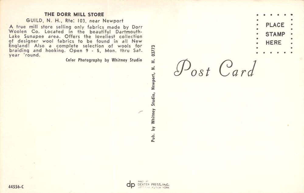 Guild New Hampshire The Dorr Mill Store, Photochrome Vintage Postcard U16377 - Image 2