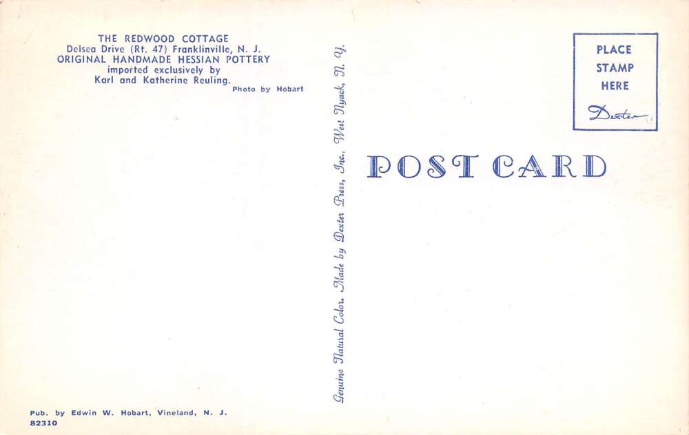 Franklinville New Jersey The Redwood Cottage Pottery, Chrome, Vintage PC U16380 - Image 2