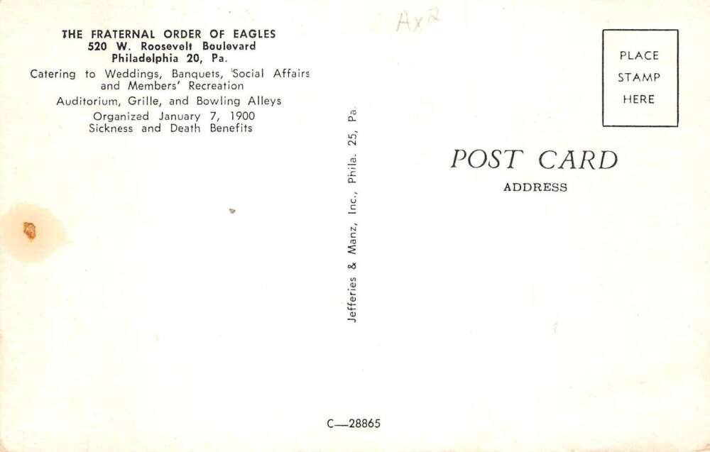 Philadelphia Pennsylvania Fraternal Order of Eagles Bowling Postcard AA78837 - Image 2
