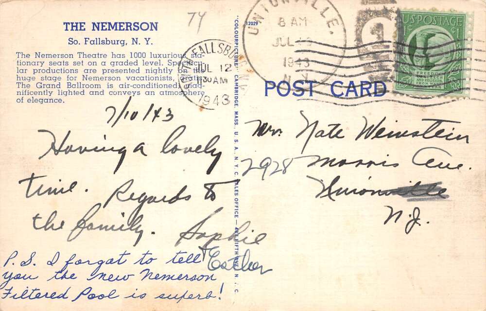 South Fallsburg New York The Nemerson Hotel and Country Club Theatre PC AA78846 - Image 2