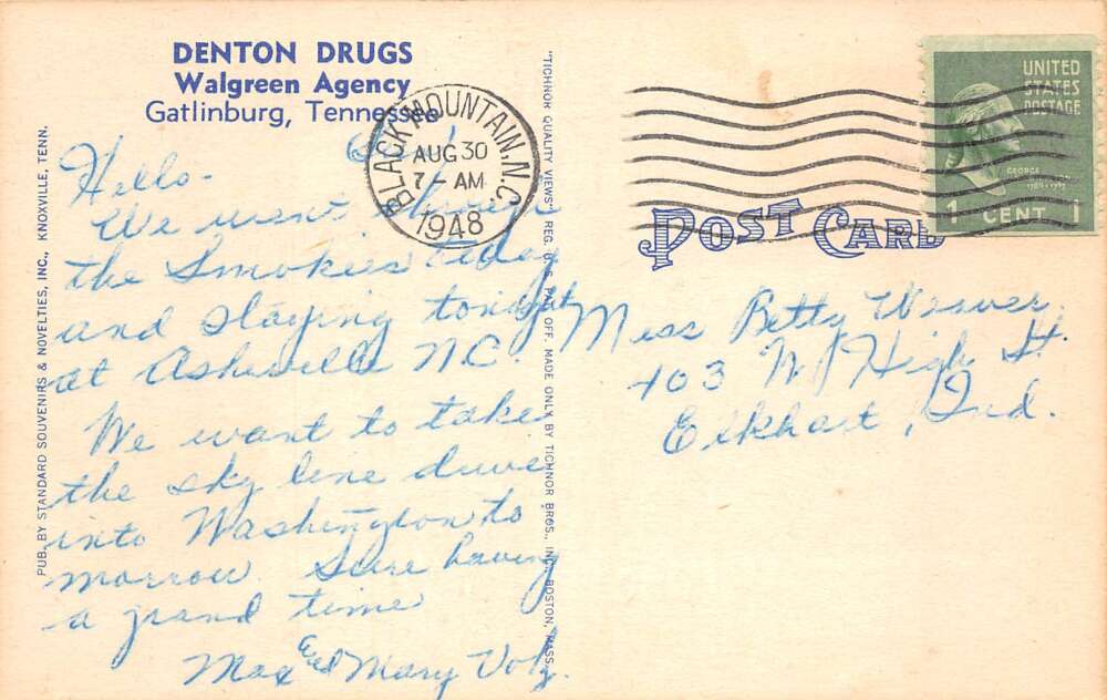 Gatlinburg Tennessee Denton Drug Store Vintage Postcard AA79007 - Image 2