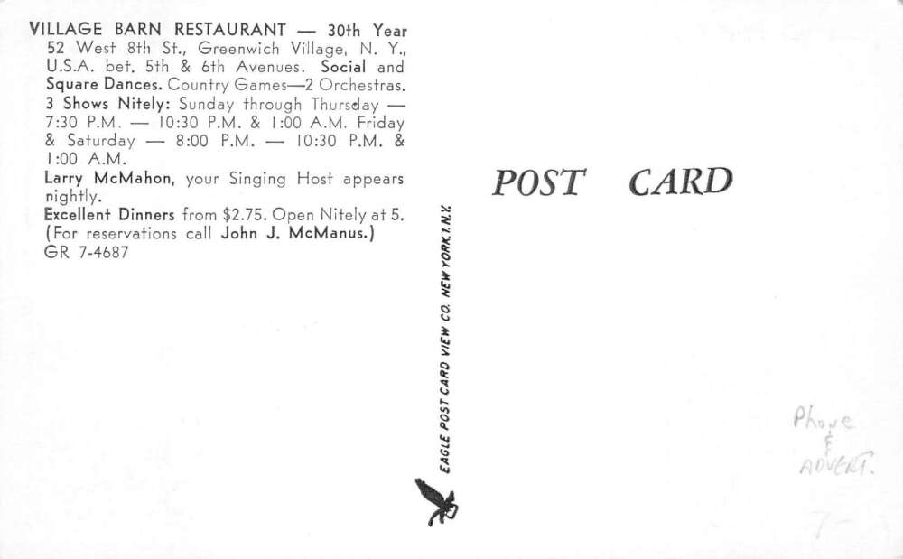 Greenwich Village New York Village Barn Restaurant Larry McMahon PC AA79045 - Image 2