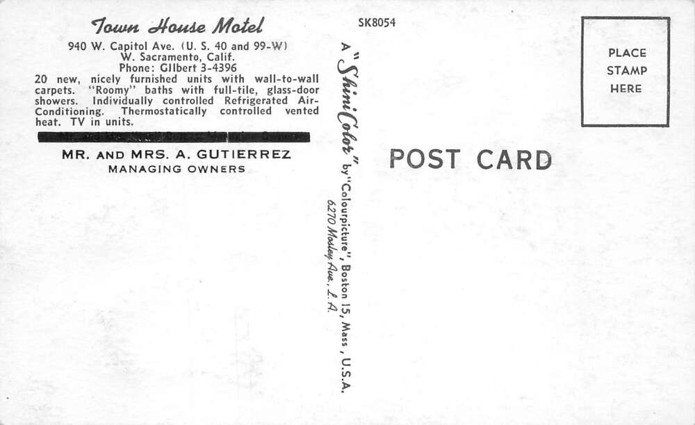 Sacramento California Town House Motel Vintage Postcard AA79072 - Image 2