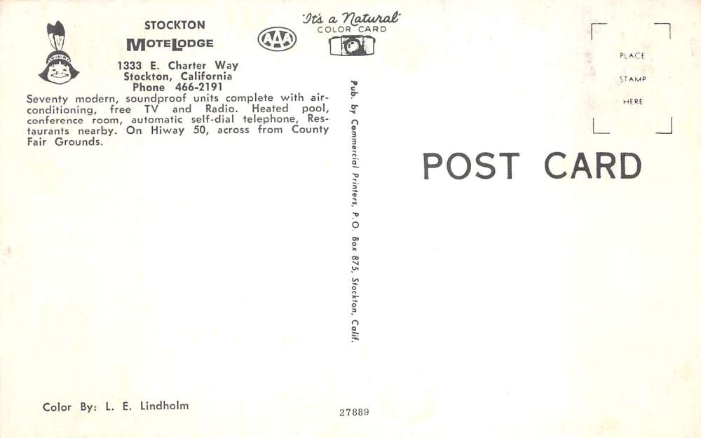 Stockton California Motelodge Vintage Postcard AA79075 - Image 2