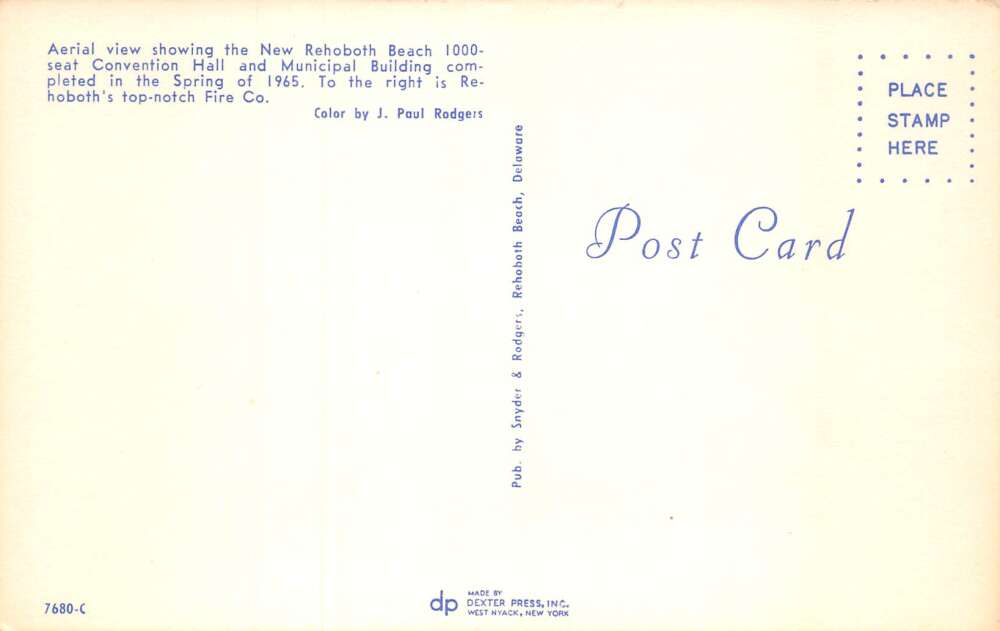 Rehoboth Beach Delaware Convention Hall Aerial View Vintage Postcard AA79109 - Image 2