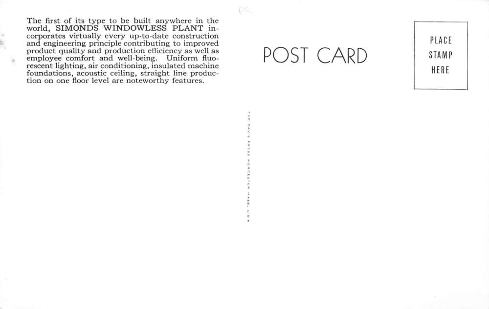 Fitchburg Massachusetts Simons Saw and Steel Factory Vintage Postcard AA79127 - Image 2