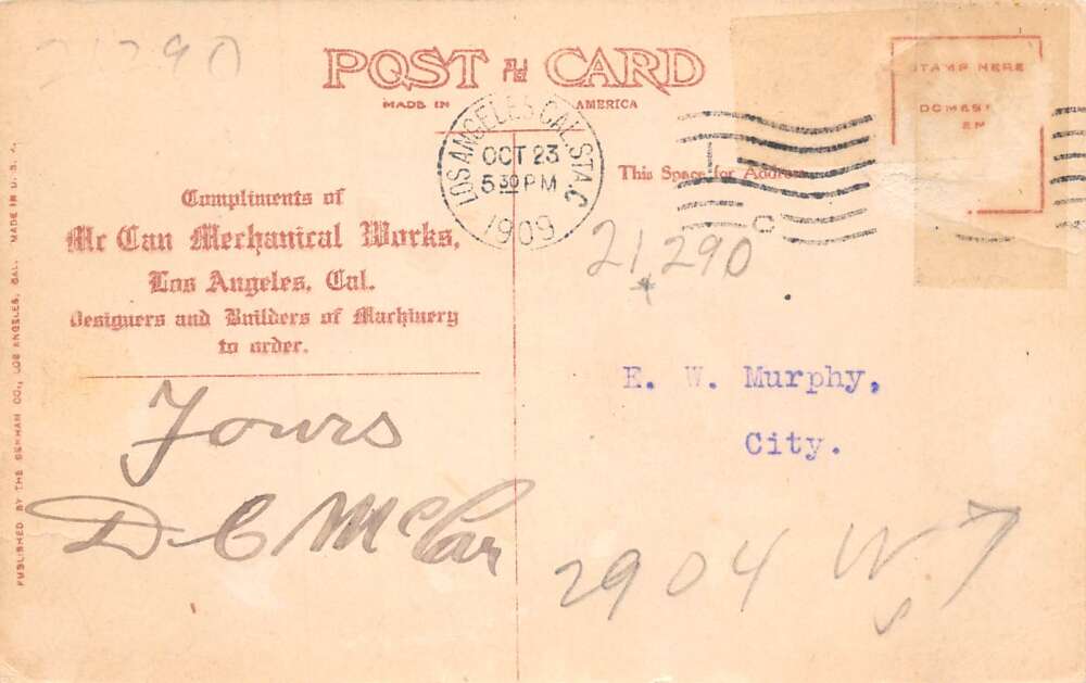 Los Angeles California MCCan Mechanical Works Factory Vintage Postcard AA79202 - Image 2