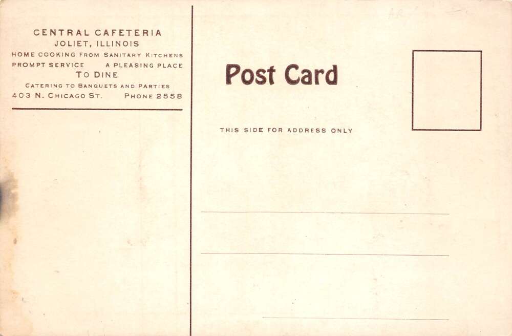 Joliet Illinois Central Cafeteria Dining Room Vintage Postcard AA79233 - Image 2