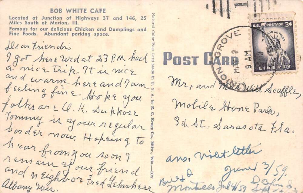 Illinois Bob White Cafe Roadside America Vintage Postcard AA79234 - Image 2