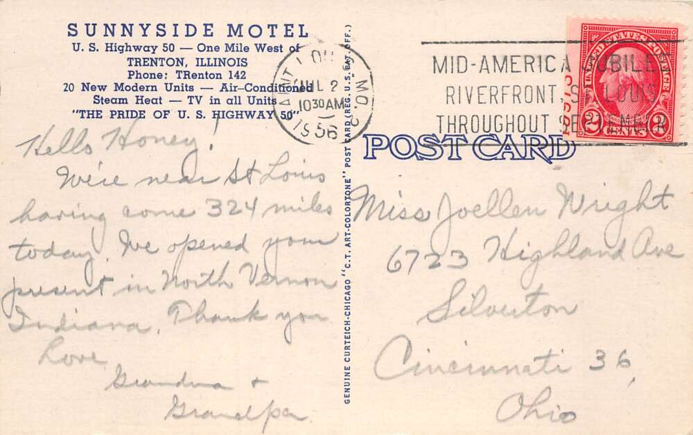 Trenton Illinois Sunnyside Motel Linen Vintage Postcard AA79239 - Image 2