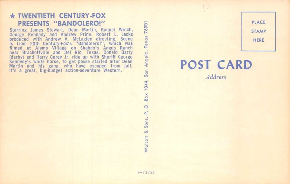Brackettville Texas Filming Bandolero Movie Set Western Vintage Postcard AA79246 - Image 2