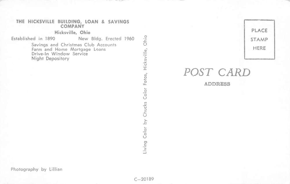 Hicksville Ohio Loan and Savings Bank Vintage Postcard AA79257 - Image 2