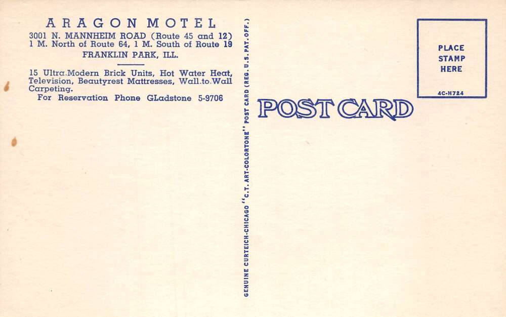 Franklin Park Illinois Aragon Motel Linen Vintage Postcard AA79261 - Image 2