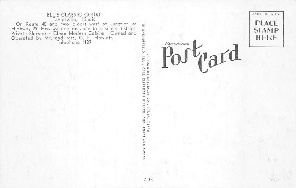 Taylorville Illinois Blue Classic Court Modern Cabins Vintage Postcard AA79283 - Image 2
