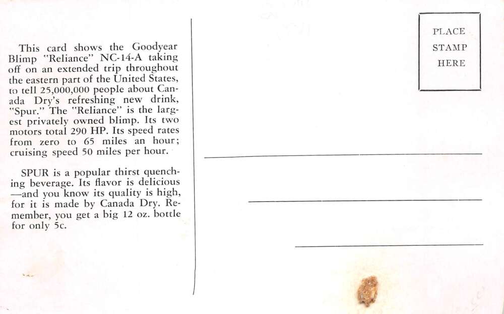 Goodyear Blimp Reliance Canada Dry Spur Drink Ad Vintage Postcard AA79889 - Image 2