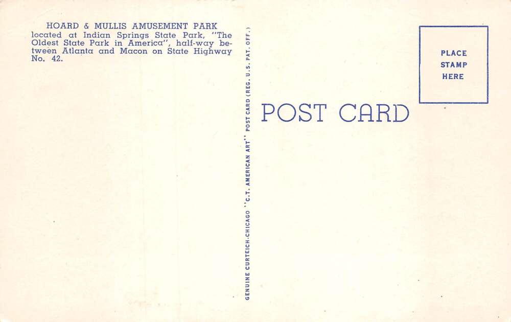 Indian Springs Georgia Hoard and Mullis Amusement Park Boating Postcard AA79936 - Image 2