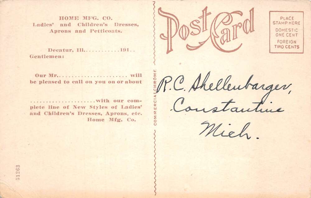 Decatur Illinois Home MFG Co Ladies and Childrens Dresses Postcard AA79956 - Image 2