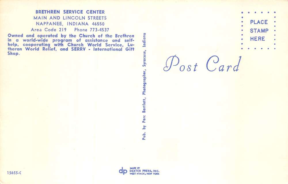 Nappanee Indiana Brethren Service Center and Trucks Vintage Postcard AA79960 - Image 2