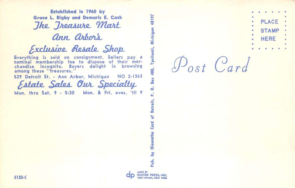 Ann Arbor Michigan The Treasure Mart Antique Shop Vintage Postcard AA79980 - Image 2