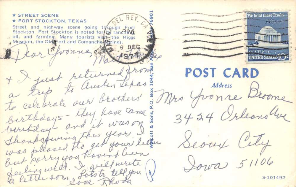 Fort Stockton Texas Kerrville Greyhound Bus Terminal Street Scene PC AA79984 - Image 2