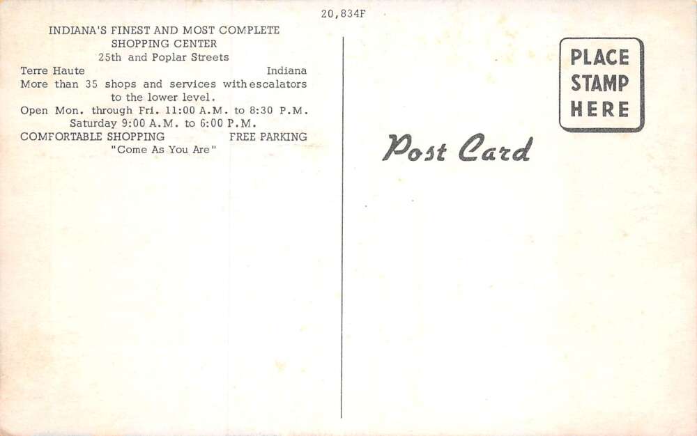 Terre Haute Indiana Meadows Shopping Center Vintage Postcard AA80025 - Image 2