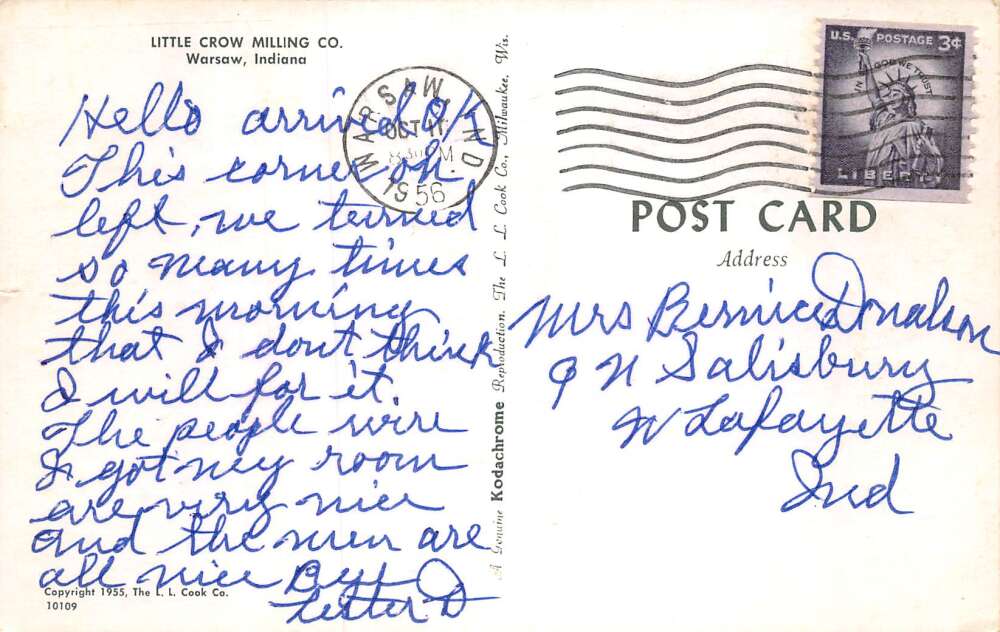 Warsaw Indiana Little Crow Milling Co Vintage Postcard AA80026 - Image 2