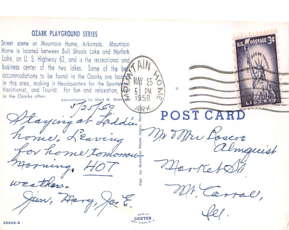 Mountain Home Arkansas Rexall Drug Store Street Scene Vintage Postcard AA80104 - Image 2