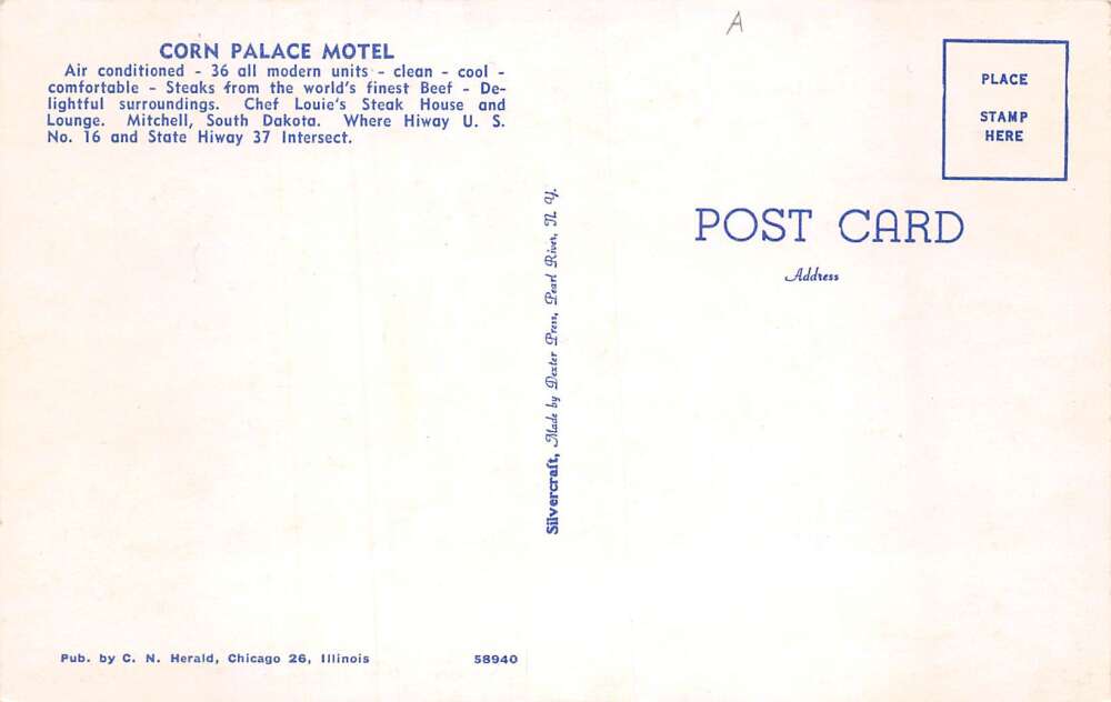 Mitchell South Dakota Corn Palace Motel Chef Louies Steak House PC AA80107 - Image 2
