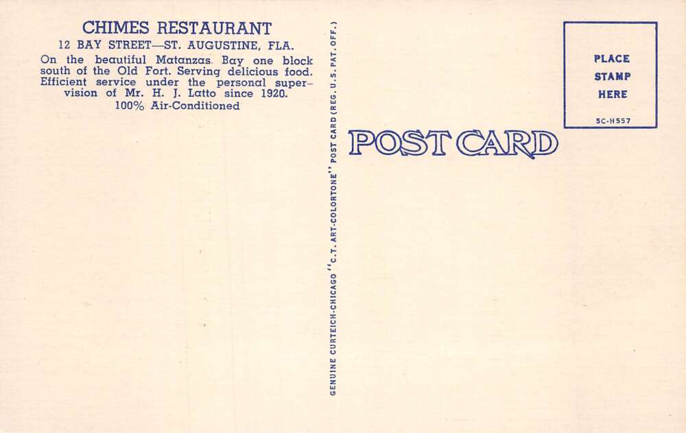St Augustine Florida Chimes Restaurant Linen Vintage Postcard AA80253 - Image 2