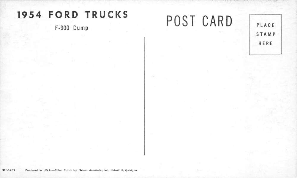 1954 Ford Truck Auto Advertising F-900 Dump Truck Vintage Postcard AA80279 - Image 2