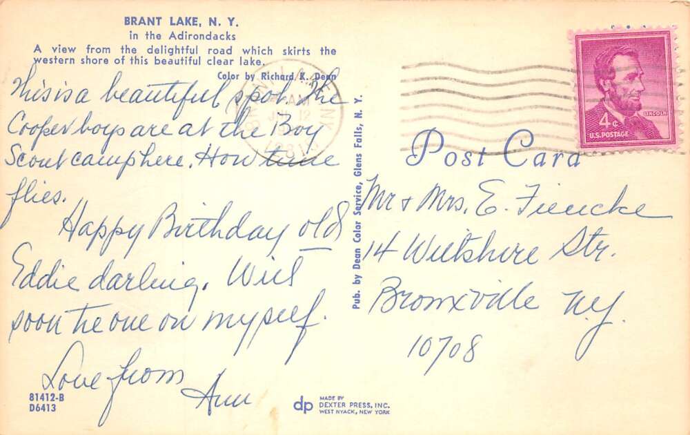 Brant Lake New York Scenic View Vintage Postcard AA80291 - Image 2