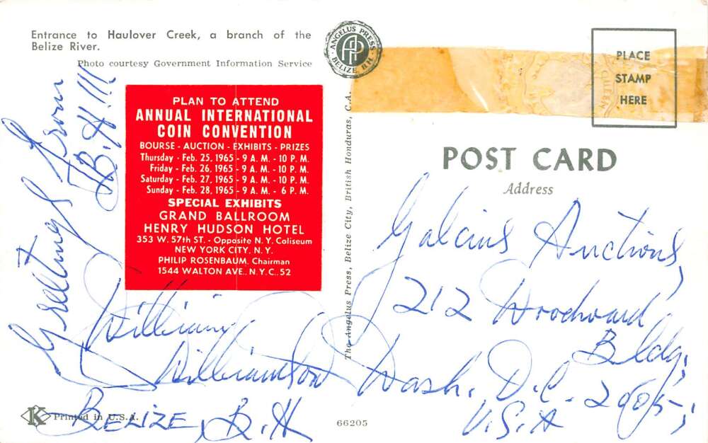 Haulover Creek Belize Harbor View NYC 1965 Coin Convention Ad Postcard AA80297 - Image 2