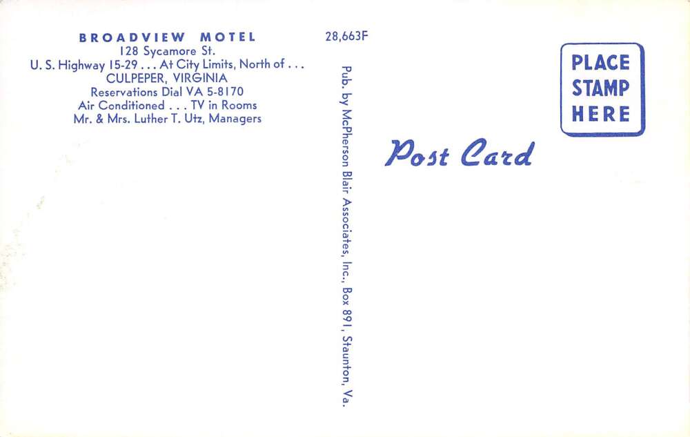 Culpeper Virginia Broad View Motel, Chrome, Vintage Postcard U16563 - Image 2