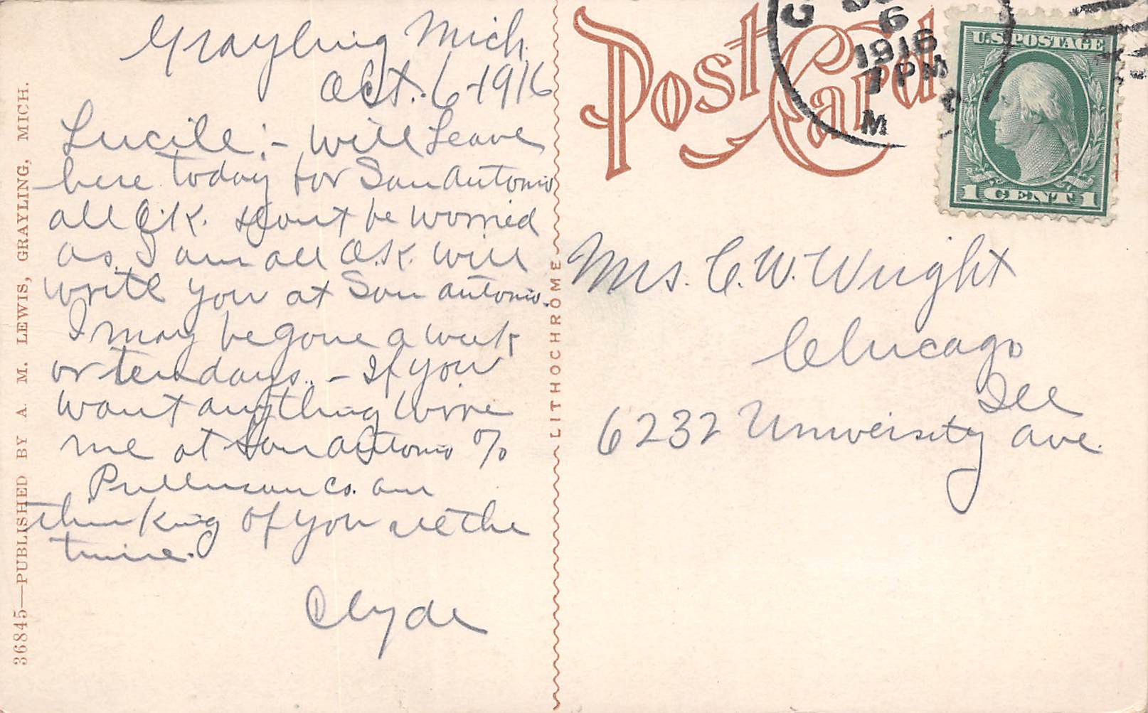 Grayling Michigan Stephens Club House, Ausable River, Vintage Postcard U16614 - Image 2