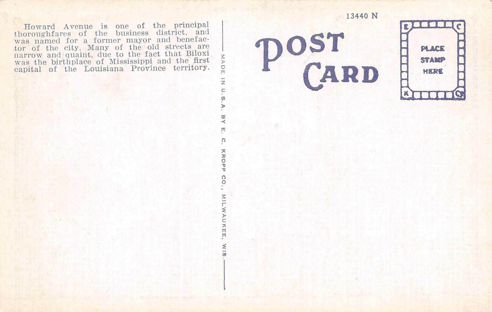 Biloxi Mississippi Howard Avenue, Drug Store, Coke Sign, Vintage Postcard U16642 - Image 2