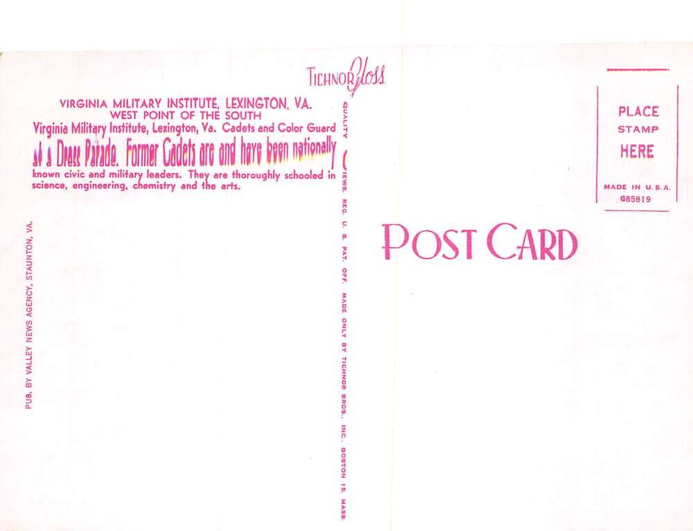 Lexington Virginia Military Institute Dress Parade Vintage Postcard AA80339 - Image 2