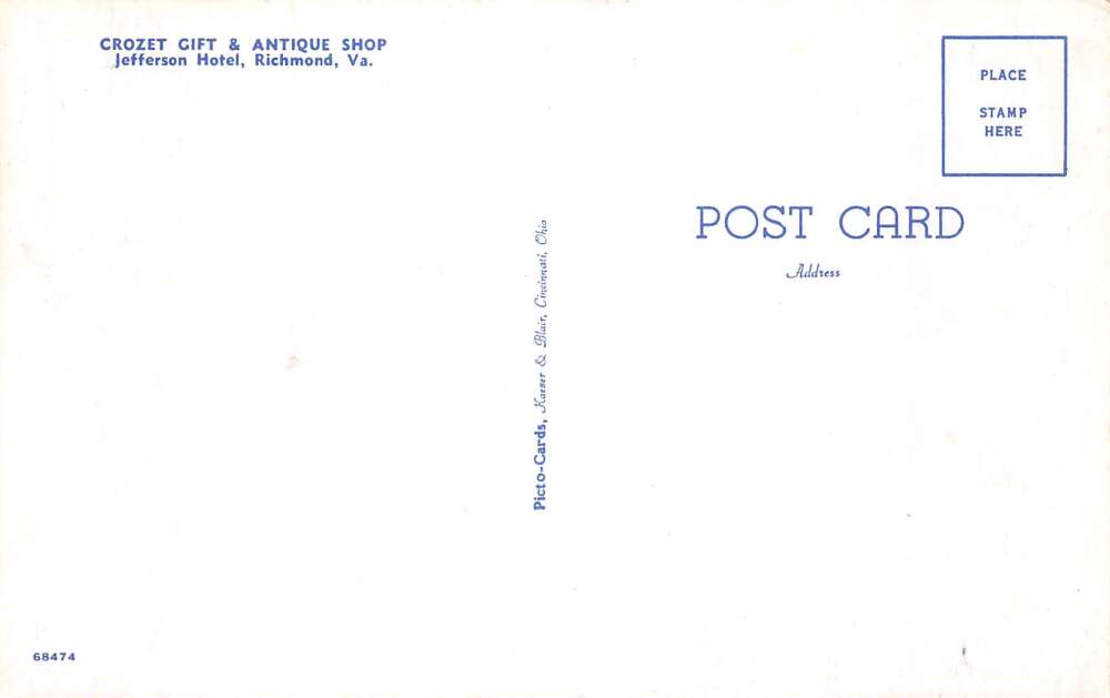 Richmond Virginia Jefferson Hotel Crozet Gift and Antique Shop Postcard AA80363 - Image 2