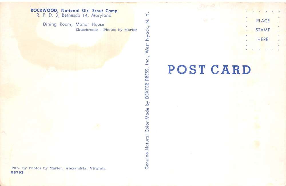 Bethesda Maryland Rockwood Girl Scout Camp Dining Room Vintage Postcard AA107271 - Image 2
