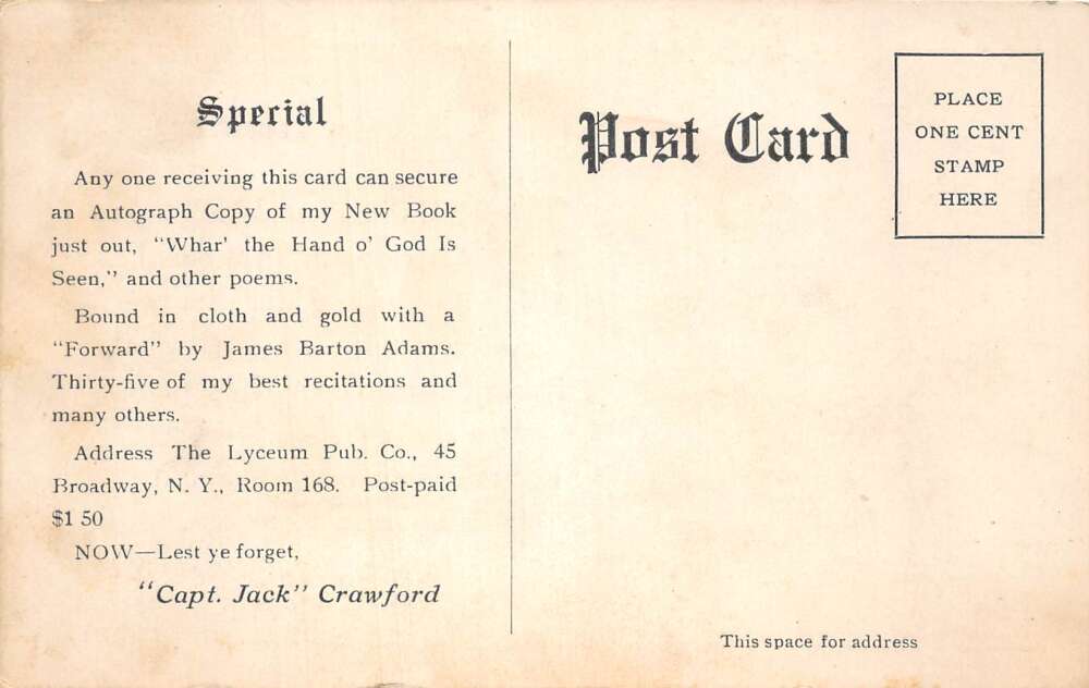 Captain Jack Crawford Wild West Poet Book Ad Vintage Postcard AA107314 - Image 2