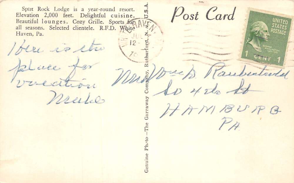 White Haven Pennsylvania Split Rock Lodge Cabin Real Photo Postcard AA107499 - Image 2