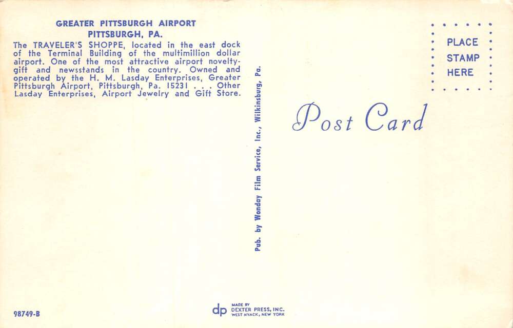 Pittsburgh Pennsylvania Greater Pittsburgh Airport Travelers Shoppe PC AA107540 - Image 2