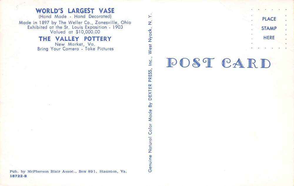 New Market Virginia Valley Pattery Worlds Largest Vase Superlative PC A107677 - Image 2