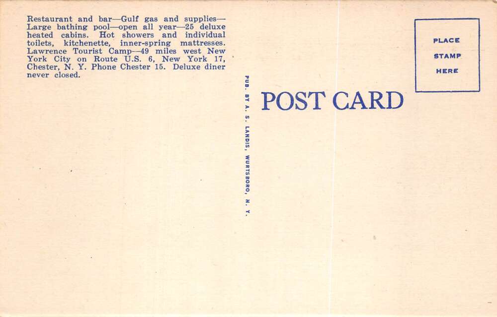Chester New York Lawrence Tourist Cabins Linen Vintage Postcard A107790 - Image 2