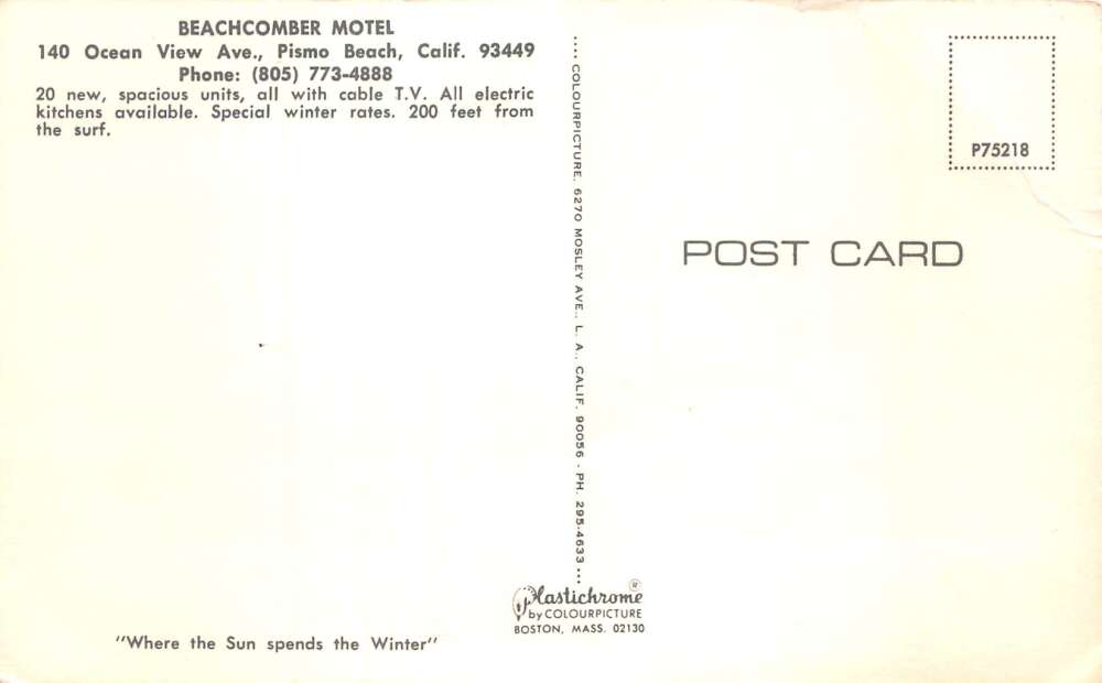Pismo Beach California Beachcomber Motel Vintage Postcard AA107975 - Image 2