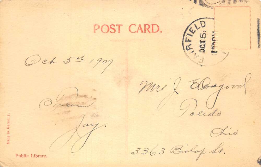 Fairfield Iowa Library Greetings Vintage Postcard AA108157 - Image 2