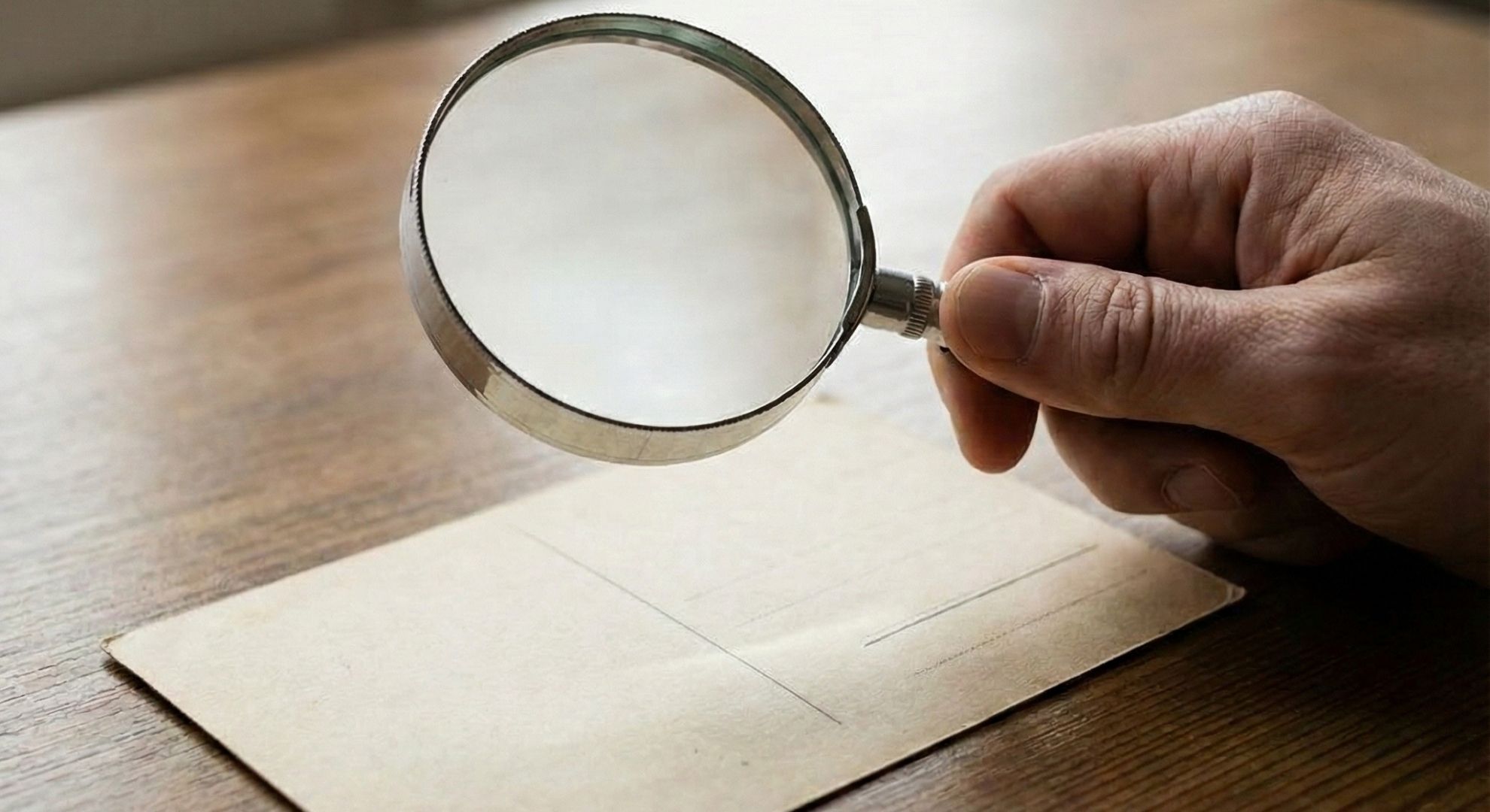magnifying glass on postcard