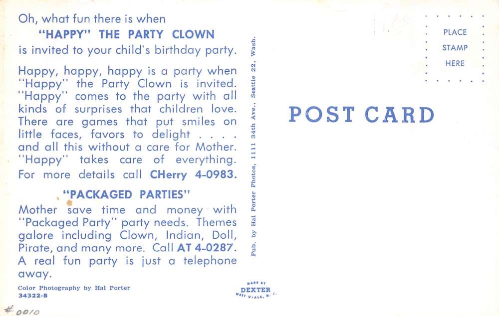 Happy the Party Clown Advertising Vintage Postcard AA72424 - Image 2