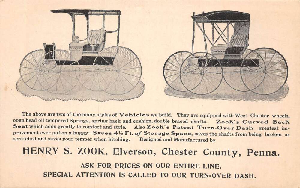 Elverson Pennsylvania Zook's Buggy,Engine, & Carriage Manufacturers, PC U11674 - Image 2